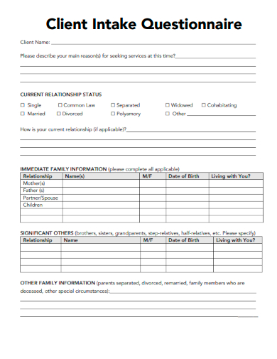 sample client intake questionnaire template