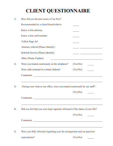 sample client questionnaire basic template