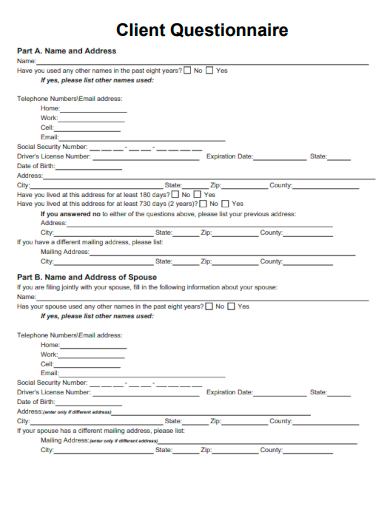 sample client questionnaire editable template