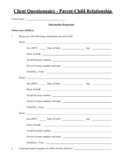 sample client questionnaire parent child relationship template