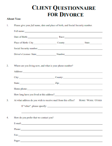 sample client questionnaire for divorce template