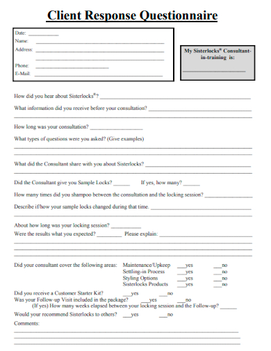 sample client response questionnaire template