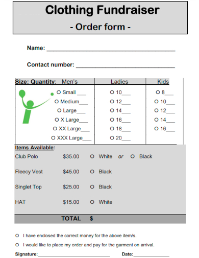 sample clothing fundraiser order form template