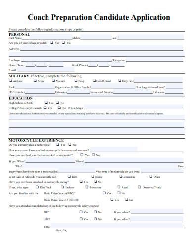 sample coach preparation candidate application template