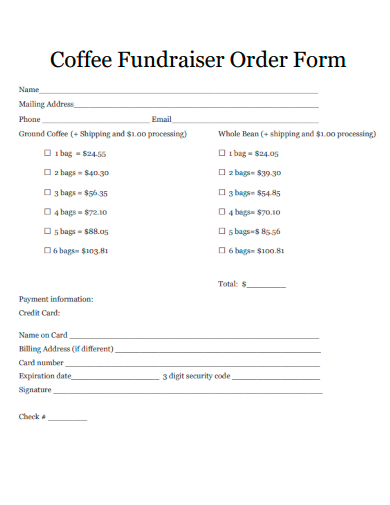 sample coffee fundraiser order form template