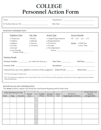 sample college personnel action form template