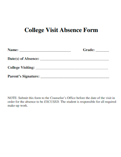 sample college visit absence form template