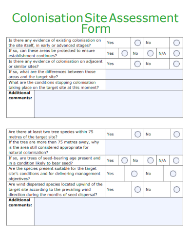 sample colonisation site assessment form template