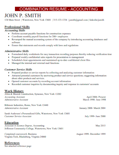 sample combination resume accounting template