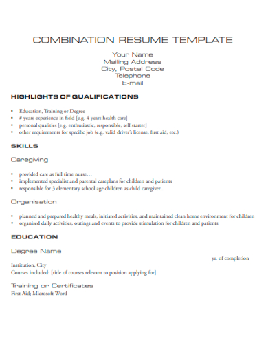 sample combination resume blank template