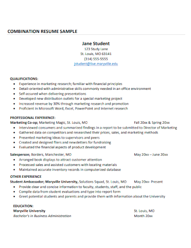 sample combination resume standard template