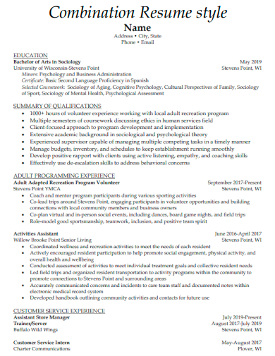 sample combination resume style template