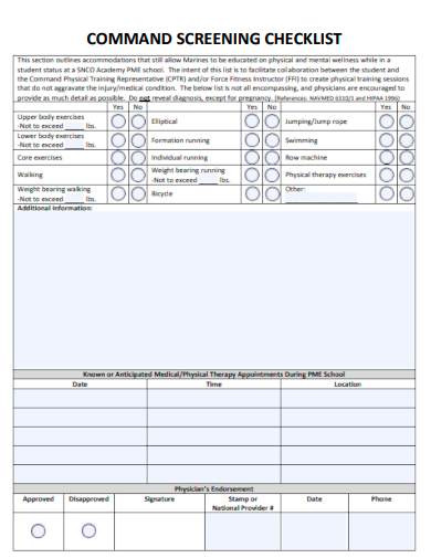 sample command screening checklist template