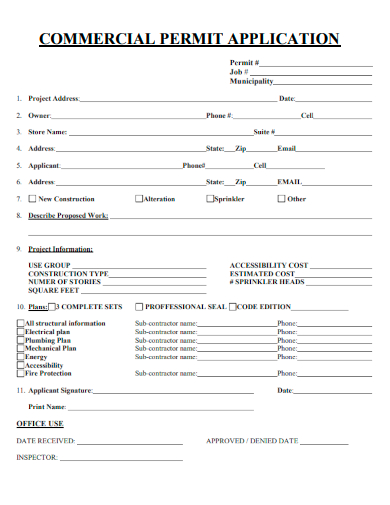 sample commercial permit application template