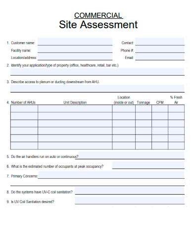 sample commercial site assessment form template