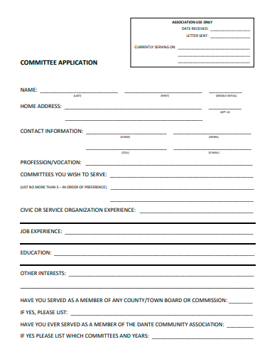 sample committee application template