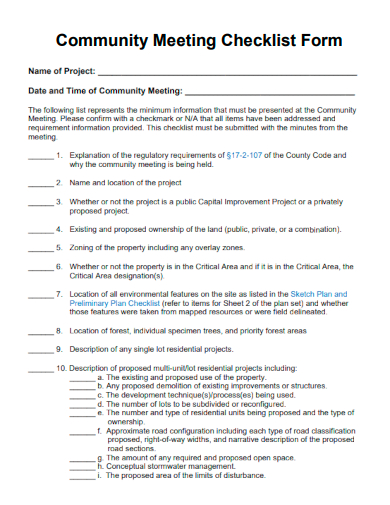 sample community meeting checklist form template