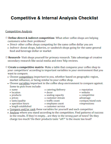 sample competitive internal analysis checklist template