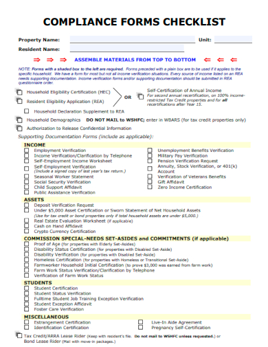 sample compliance forms checklist template