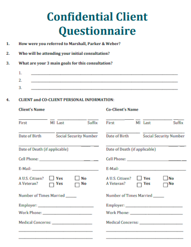 sample confidential client questionnaire template