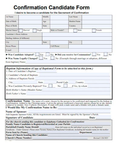 sample confirmation candidate form template