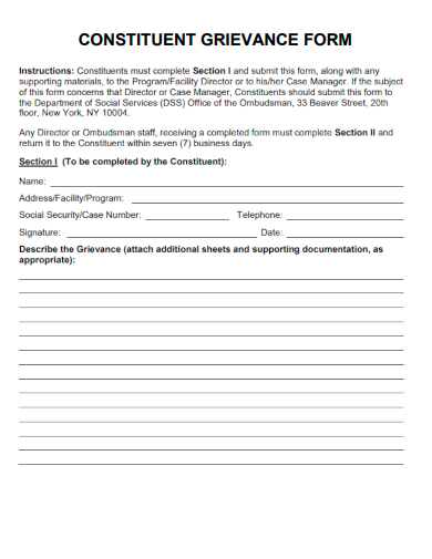 sample constituent grievance form template
