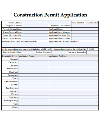 sample construction permit application template