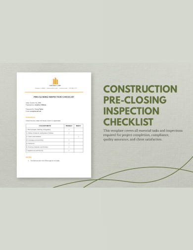sample construction pre closing checklist template