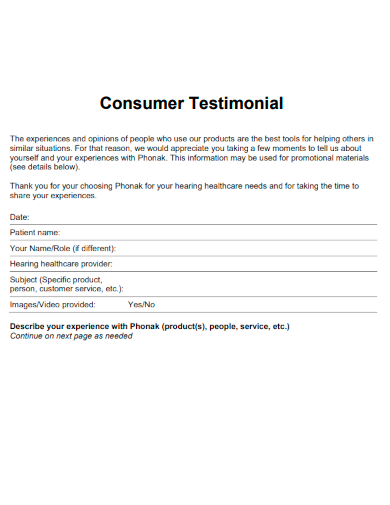 sample consumer testimonial template