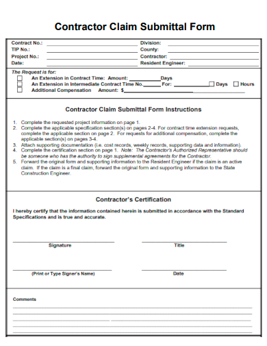sample contractor claim submittal form template