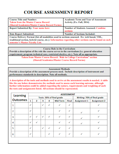 sample course assessment report template