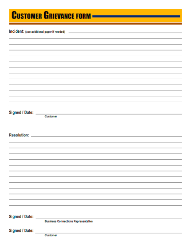 sample customer grievance form template