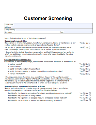 sample customer screening form template