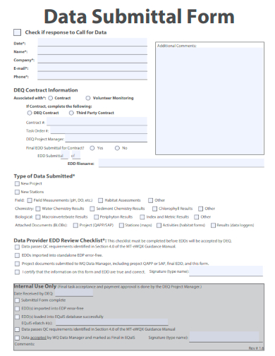sample data submittal form template