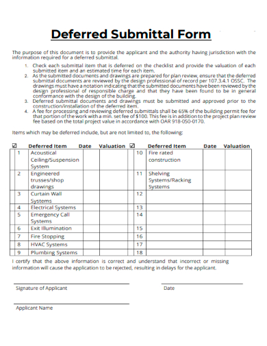 sample deferred submittal form template