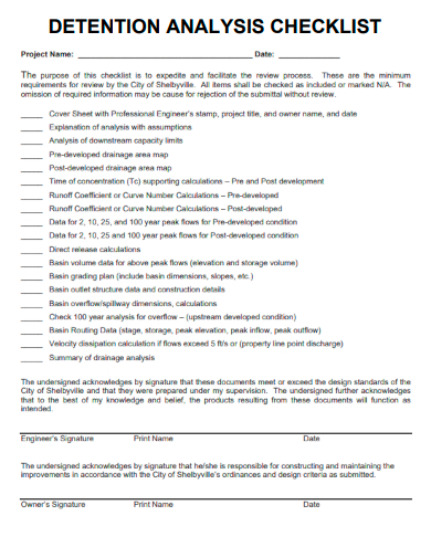 sample detention analysis checklist template