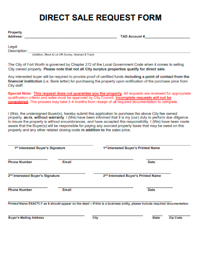 sample direct sale request form template