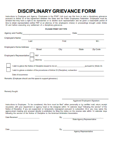 sample disciplinary grievance form template