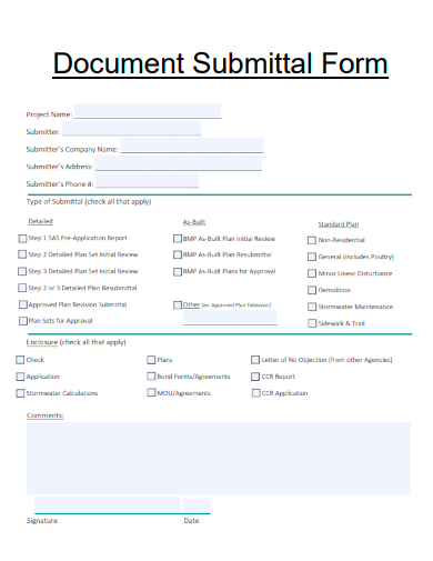 sample document submittal form template