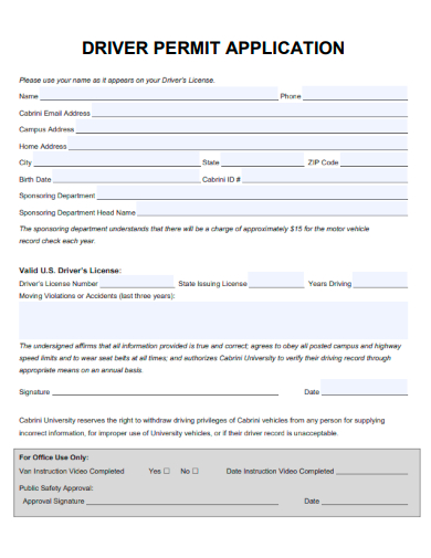 sample driver permit application template