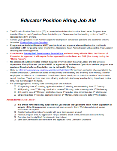 sample educator position hiring job aid template