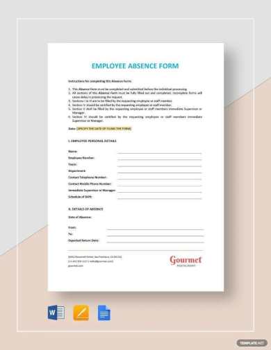 sample employee absence form template
