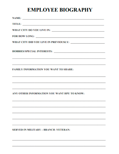 sample employee biography form template