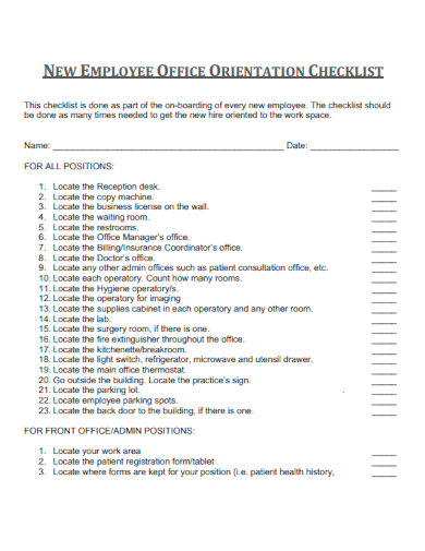sample employee office orientation checklist template