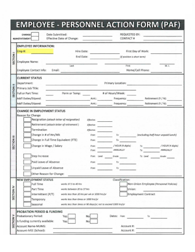 sample employee personnel action form template