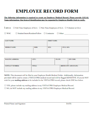 sample employee record form template