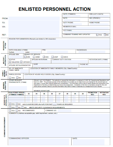 sample enlisted personnel action form template