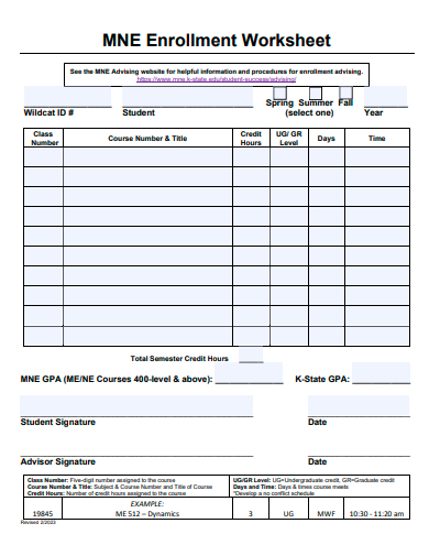 sample enrollment worksheet template