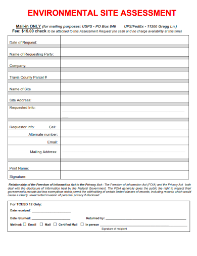 sample environmental site assessment form template