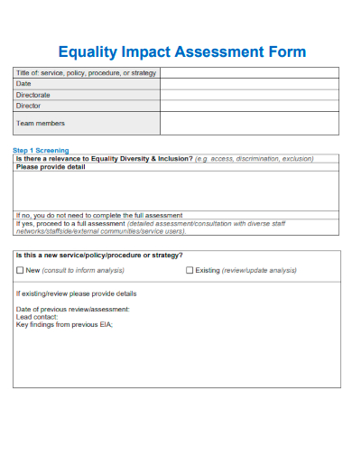 sample equality impact assessment template
